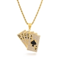 Vergoldete Hip-Hop-Halskette mit eisigem Poker-Flush-Pik-Anhänger und Zirkon-Besatz - Gold Full Zirkon Pik Royal Flush Anhänger (KP94005)