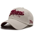 Beige outdoor baseball cap with burgundy 3D embroidery and twill fabric texture - Adjustable / Beige