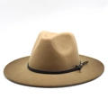 Details des hellbraunen Wollfilzhuts mit schwarzem Flechtband und Goldspitzen - M (56-58cm) / Khaki