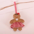 Felt gingerbread man ornament with red checkered dress and hanging loop for Christmas tree - Gingerbread Girl Ornament