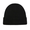 Close-up of black ribbed knit texture on a minimalist winter beanie hat - One Size / Black