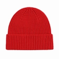 Close-up of vibrant red knitted beanie showing detailed ribbed texture and soft fabric - One Size / Red