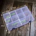 Clear plastic storage box with blue buckles and detailed multi-grid dimension markings - Large 10 Compartments (30*20*6cm)