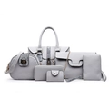 Chic 6-piece gray snakeskin pattern faux leather handbag set for women with gold hardware - Light Gray