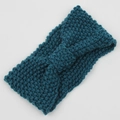 Close-up of textured corn grain knit ear warmer headband with a center twist in teal - Aqua Blue