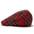 Side view of red plaid newsboy cap showing wool texture and Scottish pattern details - Adjustable / Red Plaid