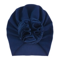 Dettaglio cappello turbante per neonati blu scuro con maxi fiore e trama a nido d'ape - Taglia unica / N. 5 Blu Notte