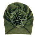 Dettaglio del turbante per neonati verde oliva in maglia a nido d'ape con grande fiore - Taglia unica / N. 9 Verde Militare