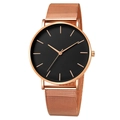 Minimalist men's quartz watch with rose gold Milanese mesh strap and matte black dial - Rose Gold Hands Black Dial Rose Gold Case Rose Gold Band