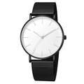 Minimalist men's quartz watch with white dial and black mesh stainless steel strap - Silver Hand White Dial Black Case Black Strap