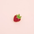 Detail of creative red strawberry brooch with golden border and green leaf accents - Strawberry Style (WY0332)