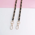 Golden metal chain strap with black leather weave and lobster clasp for crossbody bags - Large Leather-wrapped Chain (Black) / 120cm