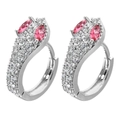 Eleganti orecchini a cerchio a serpente in argento con gemme rosa e zirconi bianchi - Stile Occhio di Serpente Rosso / Rosso