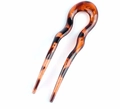 U-shaped hair pin featuring elegant tortoise shell resin pattern in amber brown - Red Leopard