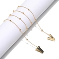 Golden metal bead chain with alligator clips for eyewear and masks shown on a white stand - Gold
