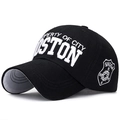 Black cotton baseball cap with Boston 3D embroidery and side shield patch - Black with White Embroidery