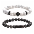 White turquoise lion head and flash stone beaded bracelet set for a trendy minimalist look - Black Zirconia Set