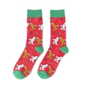 Détails de chaussettes de Noël rouges avec motifs pixel de bonhomme de neige et bigfoot - Taille unique / Rouge