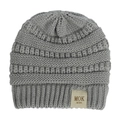 Close-up of grey knitted winter hat showing detailed texture and MOK KIDS label - Light Gray