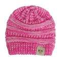 Detail of rose pink and white striped knit beanie showing premium chunky knit texture - Rose Red White Mixed
