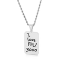 Collana in acciaio inossidabile argento con ciondolo rettangolare e scritta I LOVE YOU 3000 - Rettangolare Acciaio (Stile B Acciaio KP94096)