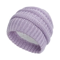 Detail of lavender knit baby beanie with warm white fleece lining and twist pattern - Fleece Lined Style / Purple