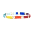 Bohemian Tila beaded bracelet featuring colorful enamel tiles and gold spacer beads - Red/Yellow/Orange/Blue/White/Gold