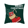 Green Christmas pillowcase featuring red stockings, gift boxes and Merry Christmas text - Green Background Festive Pattern(DRD213-28)