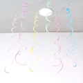 Close-up of colorful PVC spiral hanging decorations in pink, yellow, green, and blue - Set of 6 / Macaron Mixed Colors