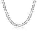 Iced out silver Cuban link necklace with emerald cut crystals on white background - Necklace 16in-40cm / White Gold