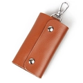 Brown genuine leather key pouch with silver swivel hook and snap closures in a candy color - Brown/Ocher