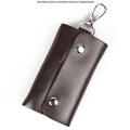 Dark brown lychee pattern leather key pouch with silver snaps and a swivel hook clasp - Dark Coffee