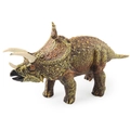 Lifelike triceratops dinosaur toy model with brown skin and three horns on white background - Hollow Triceratops