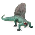 Realistic deep green Dimetrodon dinosaur toy figure with textured brown sail fin on white back - Hollow Dimetrodon