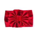 Macro shot of large red velvet bow on a stretchy wide headband for infants - No. 11 Red