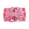 Detailed view of large plush velvet bow headband for infants with pleated texture in rose pink - No. 14 Pink