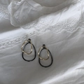 Irregular black and gold two-tone geometric hoop earrings on white lace background - Gold And Black Contrast (925 Silver Pin)