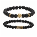 Men's lava stone and matte bead bracelets with gold lion head and pavé charm - Gold Set