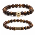 Set di bracciali in perle occhio di tigre con testa di leone dorata e pietre nere micro - Set Testa di Leone Occhio di Tigre