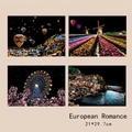 A4 Set mit 4 Kratzbildern europäischer Landschaften mit Windmühlen und Heißluftballons - A4 Europäischer Stil (4er-Pack)