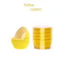 Macro view of 100pcs oil-proof yellow paper cupcake liners in clear cylinder packaging - Yellow