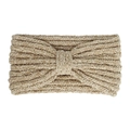 Detail of beige chenille knit headband showing the textured weave and knot design - Camel