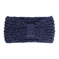 Close-up of knit chenille headband in navy blue with a knotted twist design for winter - Navy Blue