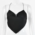 Detail of black satin camisole top with sweetheart neckline on a white mannequin - S / Black