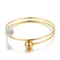 Minimalist gold double-layer steel bracelet with sparkling rhinestone and smooth spheres - Gold (KB136973-Z)