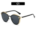 Lunettes de soleil polarisées œil-de-chat rondes, design luxueux noir et doré - Monture Or Noir Gris