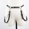 Gothic punk black leather body harness with silver metal chains and heart pendant - Black Heart Harness / Black