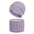 Lavender knit baby hat and scarf set with thick fleece lining for winter warmth - Purple