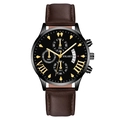 Montre à quartz Yolako pour hommes avec cadran noir, index dorés et bracelet en cuir marron - Cadran Noir Boîtier Noir Bracelet Marron