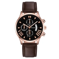 YOLAKO men's quartz chronograph watch with rose gold case and brown leather strap - Black Dial Rose Gold Case Black Band